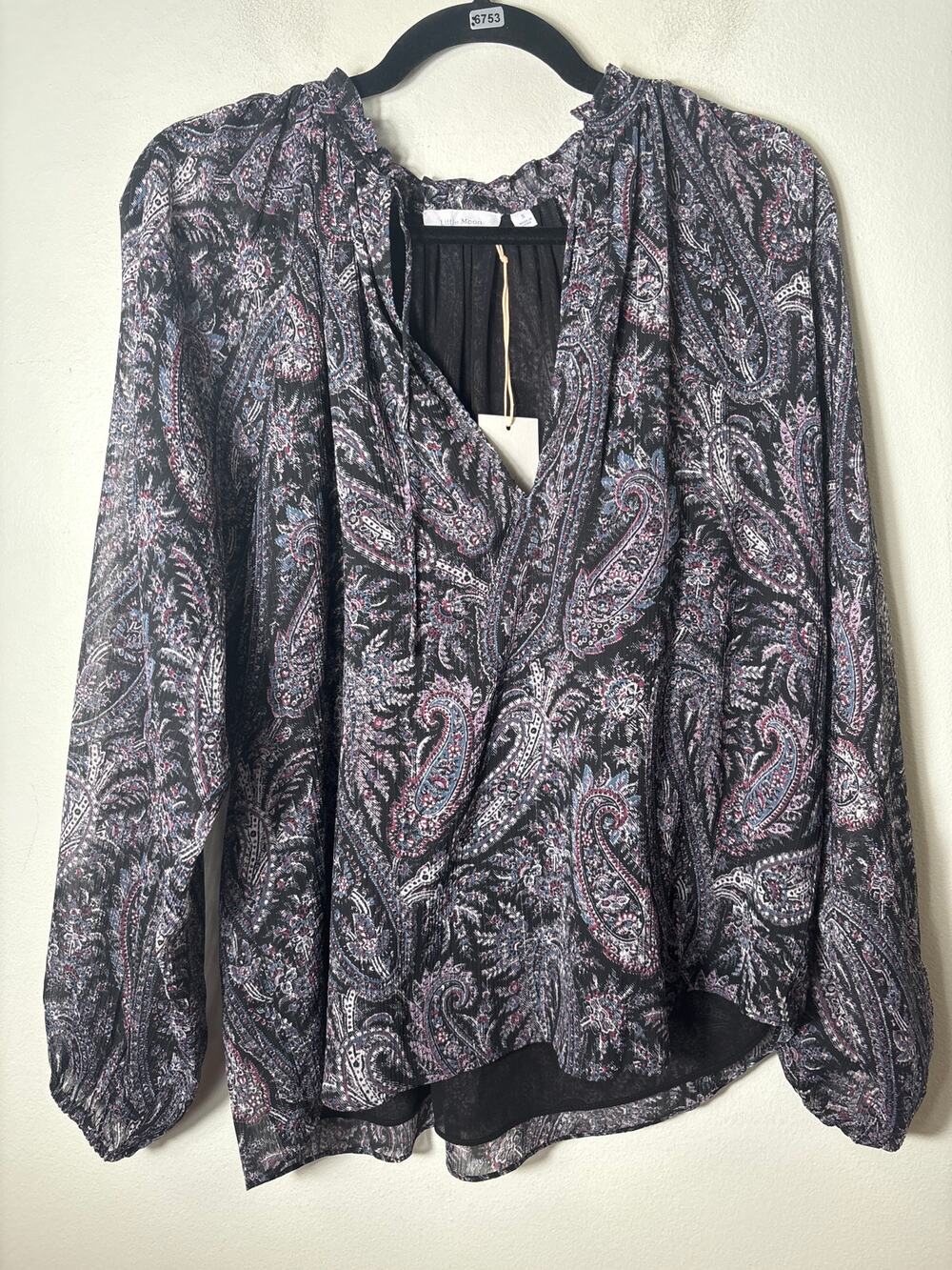 NWT Little Moon Dark Multicolor Paisley Long Sleeve Shirt Sz S
